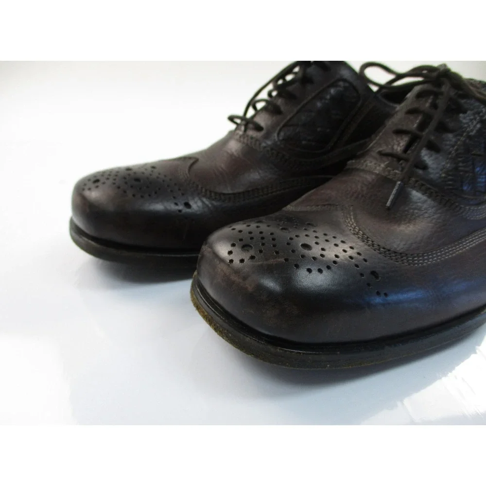 Bottega Veneta Oxford Mens 42 Brown Leather Wingtip Woven Brogue Made In Italy